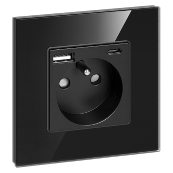 POJEDYNCZE GNIAZDO 2P+Z ORNO OR-AE-13308/B 2x USB PODTYNKOWY IP20