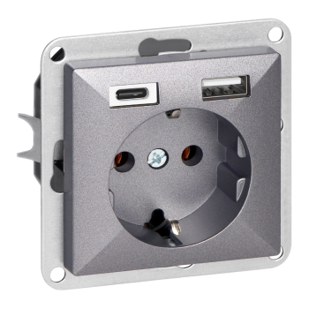 GNIAZDO POJEDYNCZE PEARL ORNO OR-OE-7705(GS)/USBAC/A + ŁADOWARKA 2xUSB PODTYNKOWE IP20 5szt