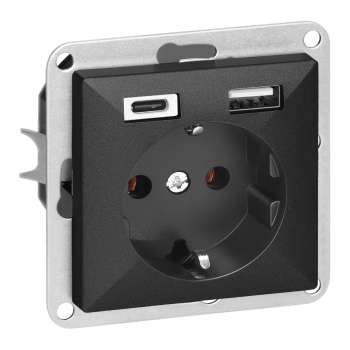GNIAZDO POJEDYNCZE PEARL ORNO OR-OE-7705(GS)/USBAC/B + ŁADOWARKA 2xUSB PODTYNKOWE IP20 5szt