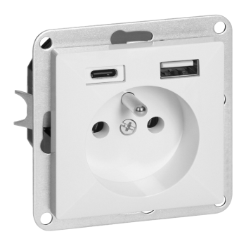 GNIAZDO POJEDYNCZE PEARL ORNO OR-OE-7705/USBAC/W + ŁADOWARKA 2xUSB PODTYNKOWE IP20 5szt