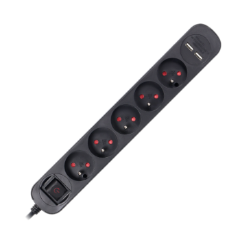 LISTWA PRZECIWPRZEPIĘCIOWA Virone PS-6/B/1,5M 5 GNIAZD + 2x USB PŁASKA WTYCZKA