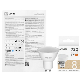 Żarówka LED GU10 ADVITI AD-SW-6649L4 8W 4000K (neutralna biel) 10 szt.